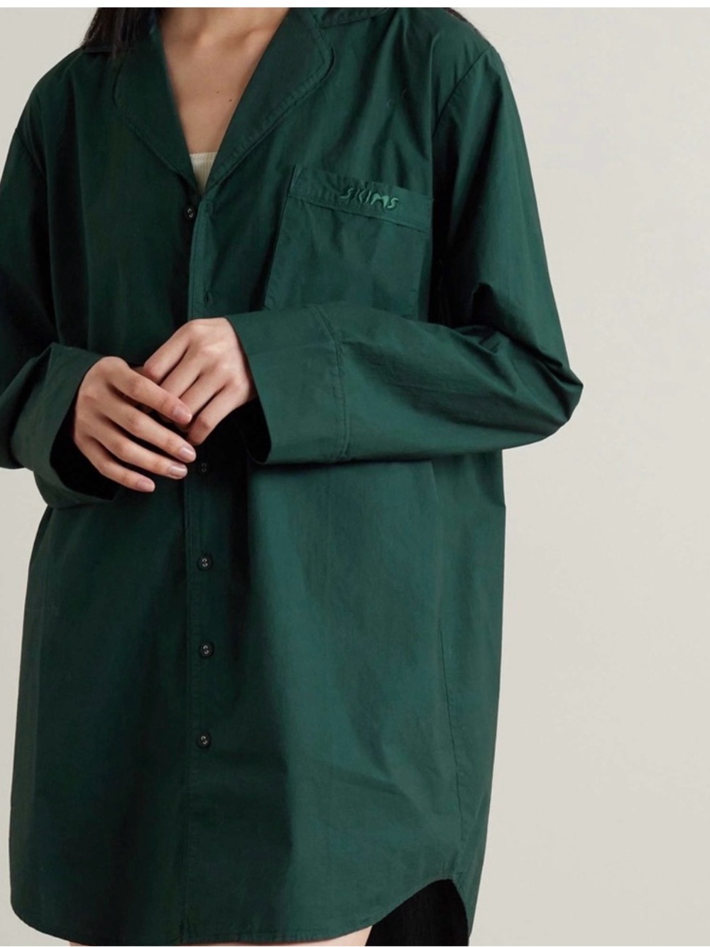 SKIMS Dark Green Oversized Button-Down Shirt